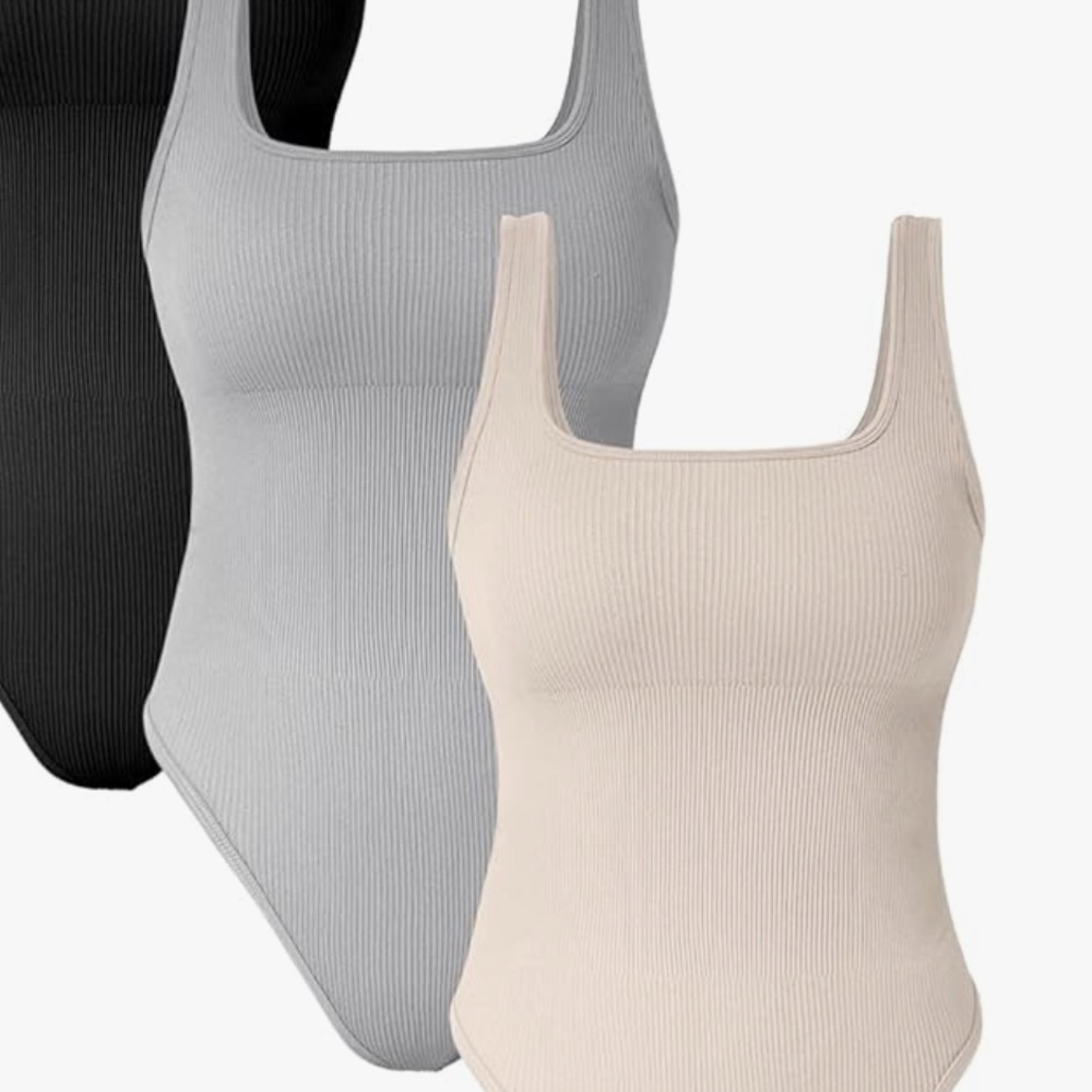 Ribbed Bodysuits in Gray and Tan
